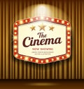 Cinema Theater Hexagon sign gold curtain light up banner design Royalty Free Stock Photo