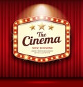 Cinema Theater Hexagon sign red curtain light up banner design Royalty Free Stock Photo