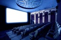 Cinema theater showing empty white movie screen