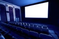 Cinema theater showing empty white movie screen