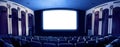 Cinema theater showing empty white movie screen