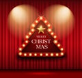 Cinema Theater sign christmas tree shape red curtain gold light up banner design background, Royalty Free Stock Photo