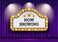 Cinema Theater and sign light up curtains purple design background Royalty Free Stock Photo