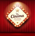 Cinema Theater sign shaped square light up on red curtain design Royalty Free Stock Photo