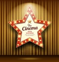Cinema Theater sign star shape gold curtain light up banner design Royalty Free Stock Photo