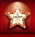 Cinema Theater sign star shape red curtain light up banner design Royalty Free Stock Photo