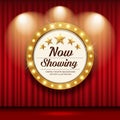 Cinema Theater vector and circle sign gold light up curtains red design