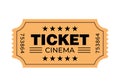 Cinema ticket with barcode vector icon. Movie ticket template. Realistic cinema theater admission pass mock up coupon. Vintage Royalty Free Stock Photo