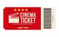 Cinema ticket isolated on white background. Realistic cinema or movie ticket template Royalty Free Stock Photo