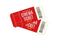 Cinema ticket. Movie two realistic red coupon. Vector pair vintage admission ticket