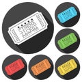 Cinema ticket vector illustration icons set with long shadow Royalty Free Stock Photo