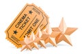 Cinema tickets with five golden stars. 3D rendering Royalty Free Stock Photo