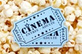 Cinema tickets and popcorn Royalty Free Stock Photo