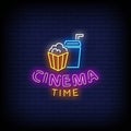 Cinema Time Neon Signs Style Text Vector Royalty Free Stock Photo