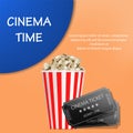 Cinema time popcorn concept background, realistic style Royalty Free Stock Photo