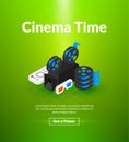 Cinema time poster of isometric color design