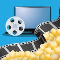 cinema tv film reel with pop corn poster