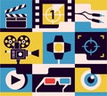 Cinema, vector flat illustration, movie icon set Royalty Free Stock Photo