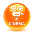 Cinema (video camera icon) glassy orange round button Royalty Free Stock Photo