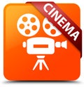 Cinema (video camera icon) orange square button red ribbon in co Royalty Free Stock Photo