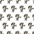 Cinema. Vintage video camera seamless pattern. Hand-drawn vector illustration. Royalty Free Stock Photo