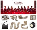 Cinema watch movie theater empty screen template with group of people sitting before white screen