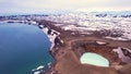 Cinematic Aerial View of Snow Covered Iceland Askja Region.