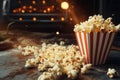 Cinematic ambiance captured by popcorn and clapperboard, a movie concept