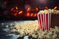 Cinematic ambiance captured by popcorn and clapperboard, a movie concept