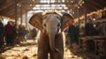 Cinematic Baby Elephant In Barn: A Captivating Advertising-inspired Photobash