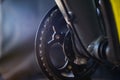 Cinematic Close-up of Bicycle Chainring with Dirty Chain Links