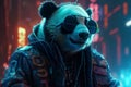 Cinematic Cyber-Panda in Rococo Urban Neon: Realism and Detail
