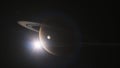 Illustration Cinematic 3D animation of Saturn and its moon Royalty Free Stock Photo