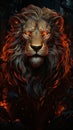 Cinematic 3d image lion with burning eyes made with generative AI