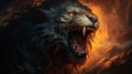 Cinematic 3d image lion with burning eyes made with generative AI
