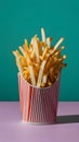 Cinematic editorial shot featuring a stack of fried fries