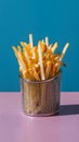 Cinematic editorial shot featuring a stack of fried fries