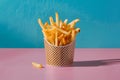 Cinematic editorial shot featuring a stack of fried fries