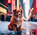 Cinematic Elegance: Stunning Minimalist Red Fluffy Dog in Heavy Snowy New York