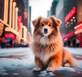 Cinematic Elegance: Stunning Minimalist Red Fluffy Dog in Heavy Snowy New York