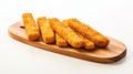 Cinematic Fish Sticks On Wooden Board - Innovative Cheese Snack