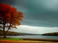 Cinematic flat lake in Kodachrome storm.