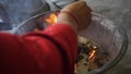 Cinematic footage of Havan or Yagya , a Hindu ritual of offering substances to a holy fire while chanting mantras.Uttarakhand