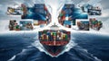 Global Business Logistics: Cinematic Freight Ship and Cargo Transport Illustration Royalty Free Stock Photo