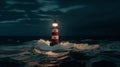 Lighthouse in stormy sea at night. 3d rendering. AI Generated Royalty Free Stock Photo