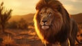 Cinematic Lion Portrait In Redshift Style At Sunset