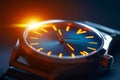 Cinematic macro shot of a vintage watch with warm tones and dramatic lighting effects Royalty Free Stock Photo