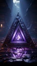 Cinematic mystical emblem Cyan Valknut extrudes from flat purple environment