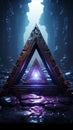 Cinematic mystical emblem Cyan Valknut extrudes from flat purple environment