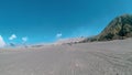 Cinematic panorama of beautiful Mount Bromo volcano with desert in East Java